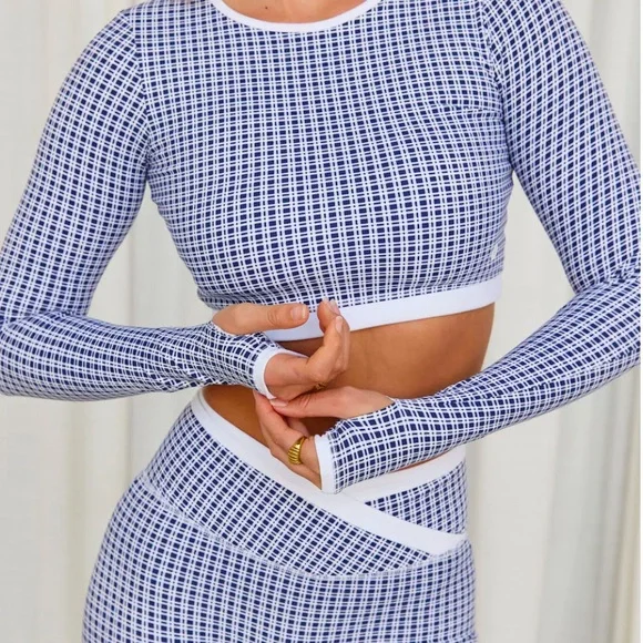 Astoria activewear workout set blue lattice leggings and crop top small - Picture 4 of 6